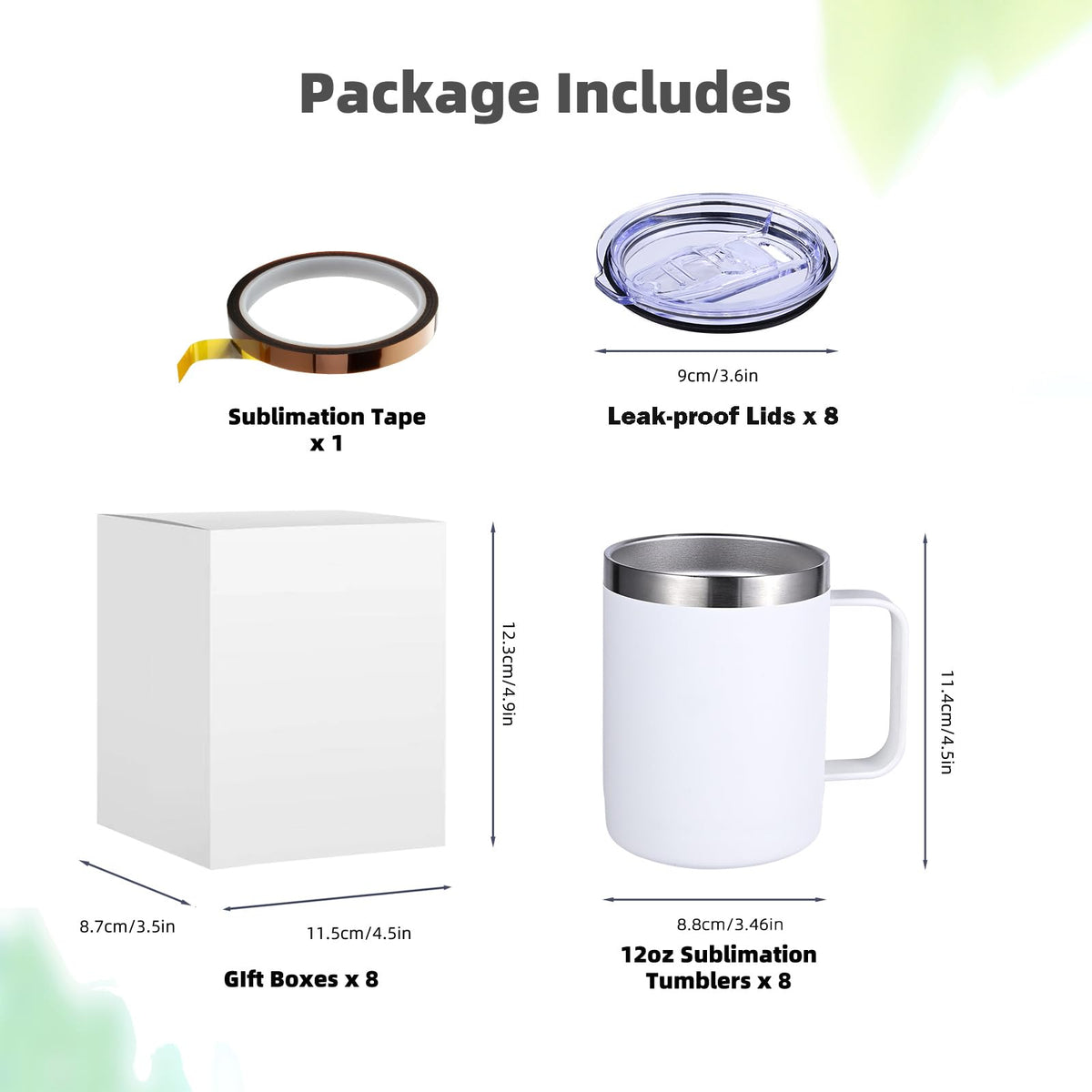 ColorSub 12oz Sublimation Coffee Mugs with Handle Straight Matte Travel Coffee Cups Insulated Stainless Steel Tumblers with Gift Box, Heat Tape for Hot Cold Drinks, 8 Pack
