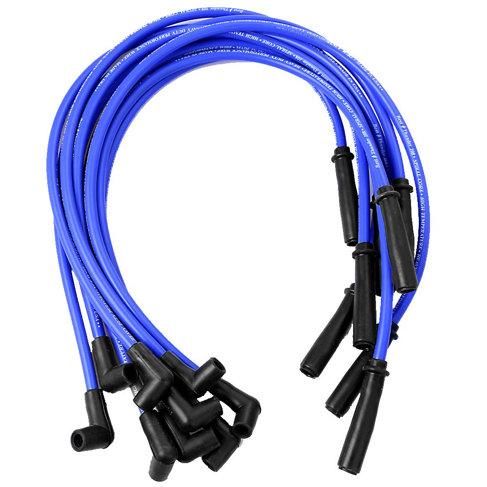 Vkinman 10.5mm Spark Plug Wire Set, 9Pcs 90 to Straight Spark Plug Cables Replacement for Chevy HEI SBC BBC 350 383 454, Blue