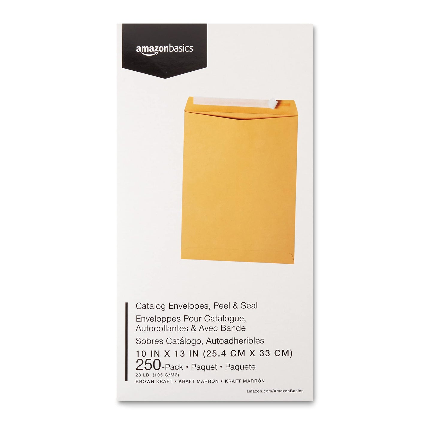 AmazonBasics Catalog Mailing Envelopes, Peel & Seal, 10x13 Inch, Brown Kraft, 250-Pack