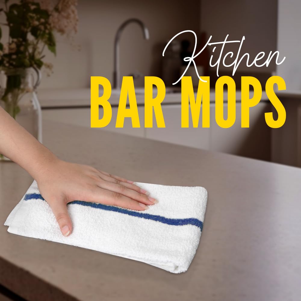 Avalon Towels Terry Bar Mop Towels (Value Pack of 60) Size 16"x19" – Absorbent and Durable, Multipurpose Towels, Cotton Cleaning Rags, Bar Towels, Restaurant Towels, Reusable Shop Rags (Blue)