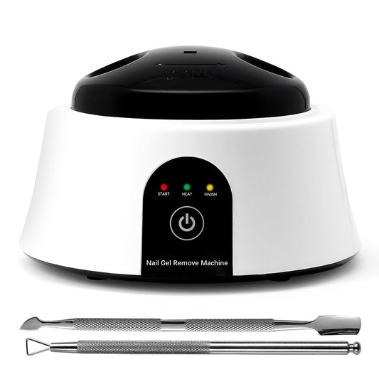 Nail Soaking Bowl Electric Soak off Bowl Manicure Nail Polish Remover Machine for Acrylic Nails Gel Polish Dip Powder, with Silver Cuticle Remover Nail Pusher, White
