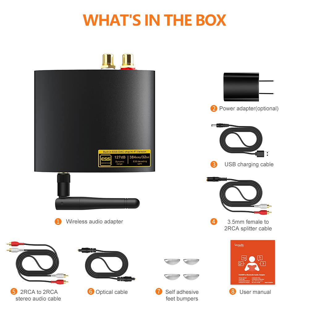 1Mii HiFi Bluetooth 5.3 Music Receiver for Home Stereo with LDAC, Bluetooth Audio Adapter with Audiophile DAC aptX HD, RCA Optical Output for AV Receiver or Stereo Amplifier - DS200Pro