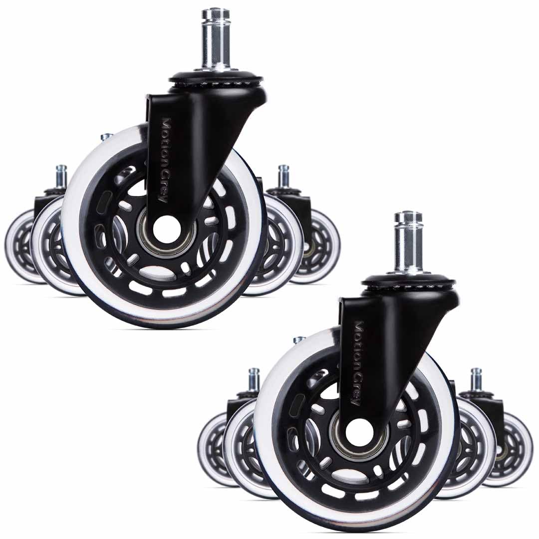 MotionGrey - Rollerblade Office Chair Wheels Replacement for Hardwood Floors, Chair Casters Replacement, Heavy Duty Desk Chair Wheels for Replacing Chair Mat, Rollerblade Casters (2 Sets)