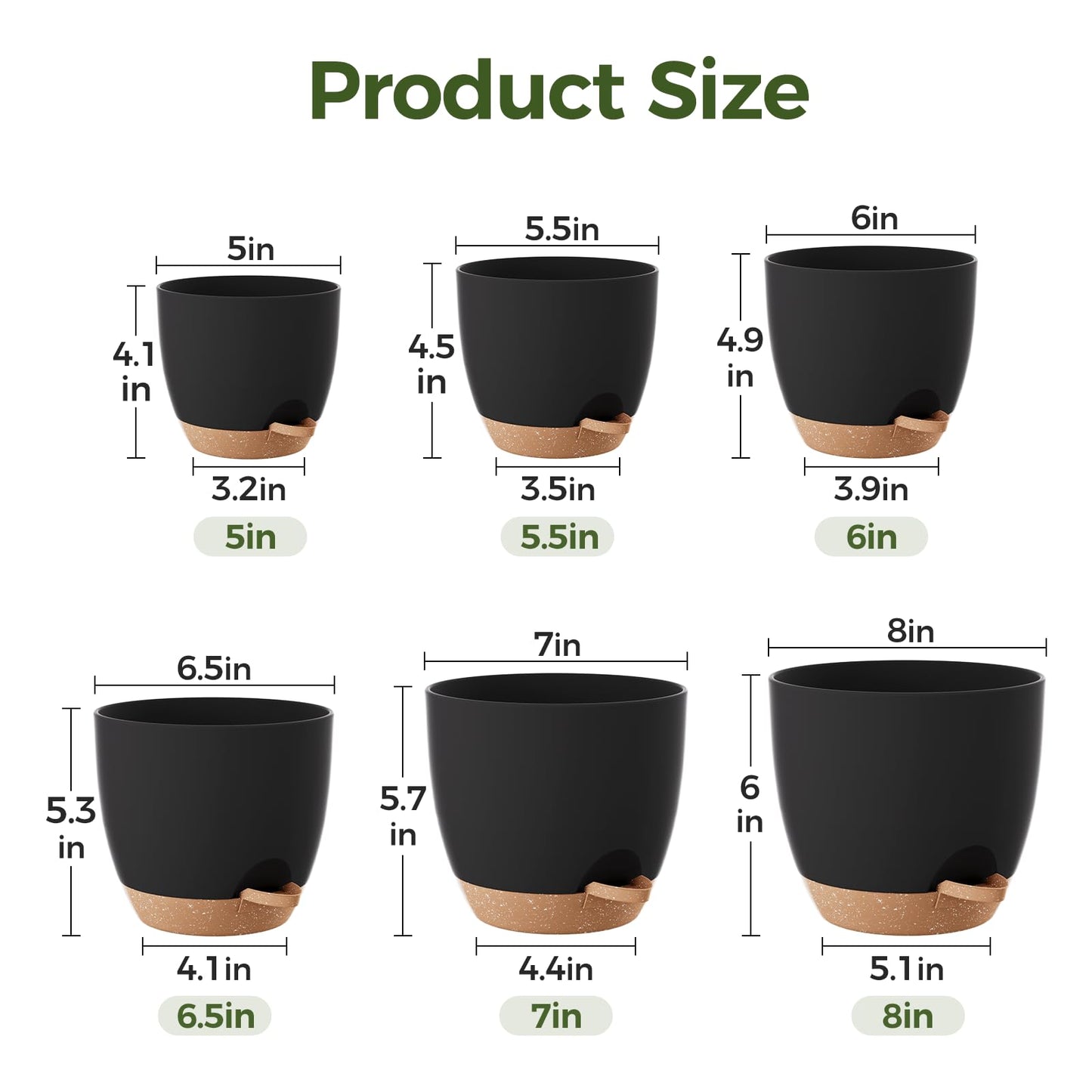 Bamworld 6 Pack Indoor Plant Pots Shelf Watering Planters for Indoor Plants with Drainage Hole Plastic Plant Pot for Home Gardening Containers(Black)
