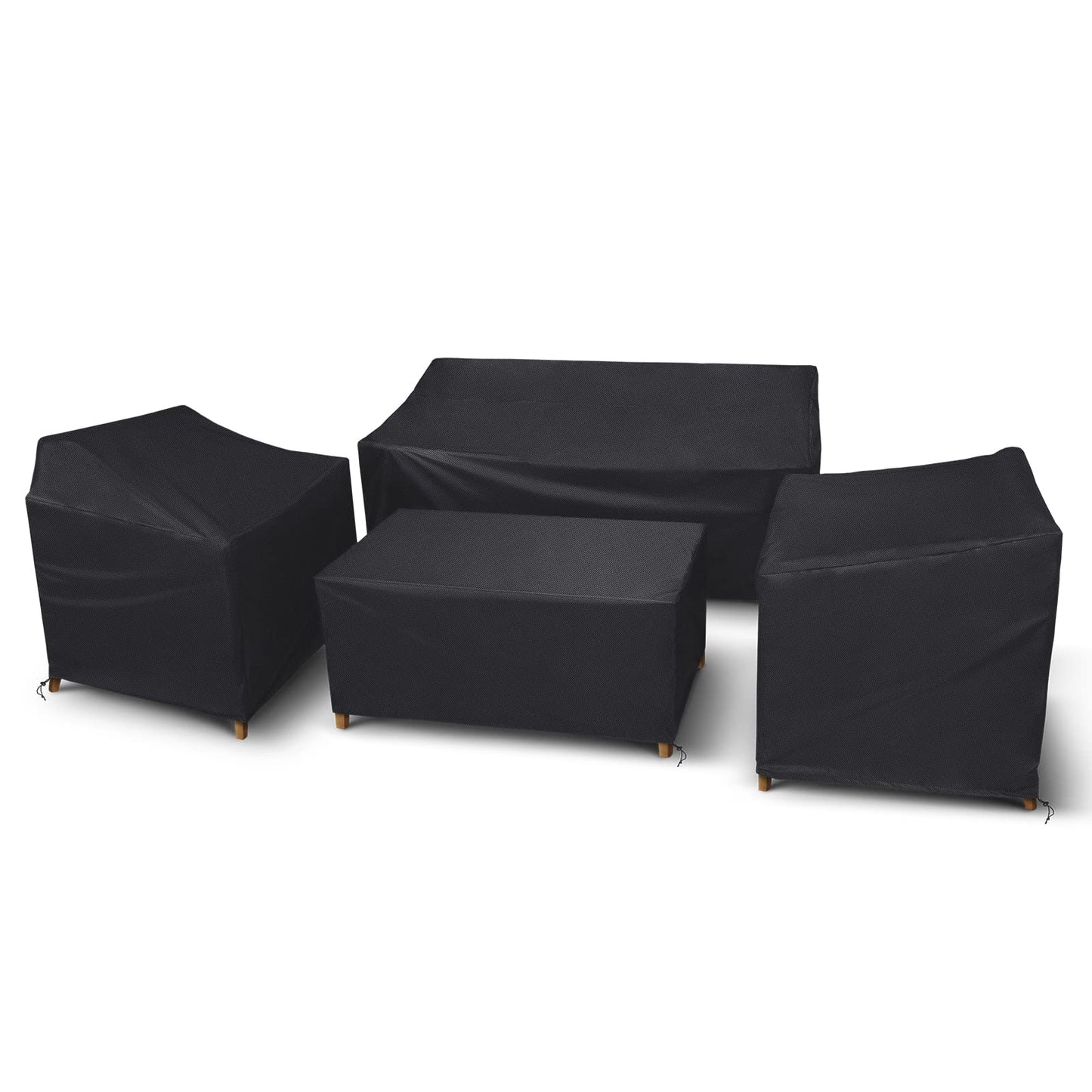 STARTWO Patio Furniture Covers 4 Piece Set, Heavy Duty Waterproof Outdoor Furniture Cover, Windproof with Buckle Strap and Drawstring, Black
