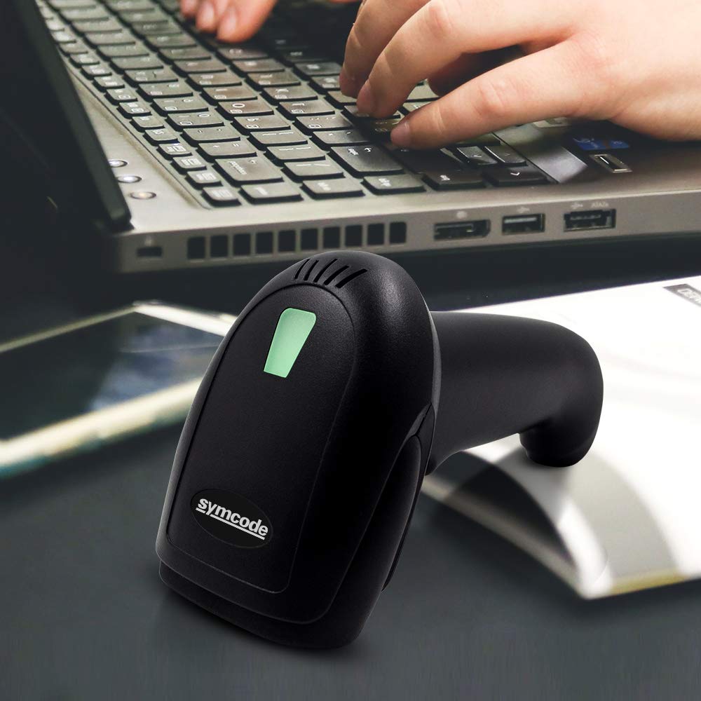 USB Wireless Barcode Scanner with Stand,Symcode Barcode Scanner Wireless Versatile 2-in-1 (2.4Ghz Wireless+USB 2.0 Wired) Rechargeable Cordless 1D Barcode Reader Handheld Bar Code Scanner Wireless