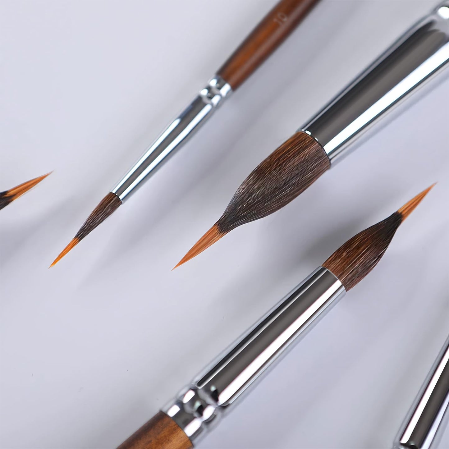Fuumuui Watercolor Brushes Professional, 6pcs Extended Needle Point Brushes, Synthetic Extra Long Pinhead with Sable Body for Fine Detailing - Watercolor Acrylic Gouache Inks Painting