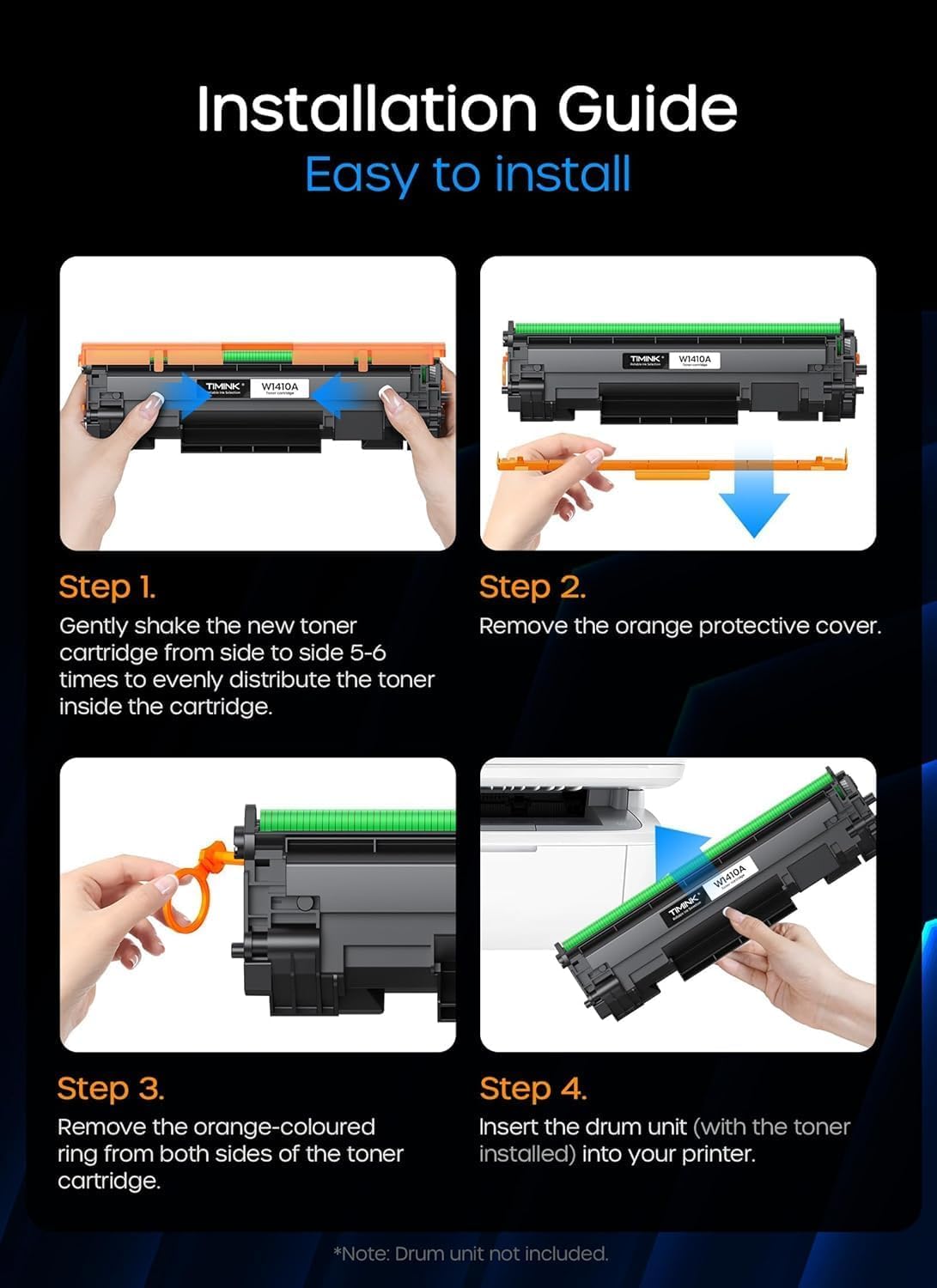 Timink 141A Toner Cartridge Compatible with HP 141A W1410A 141X W1410X Black Toner Cartridge with Chip, Work for LaserJet Pro M110w MFP M139w M140w Printers (2 Pack, Black)