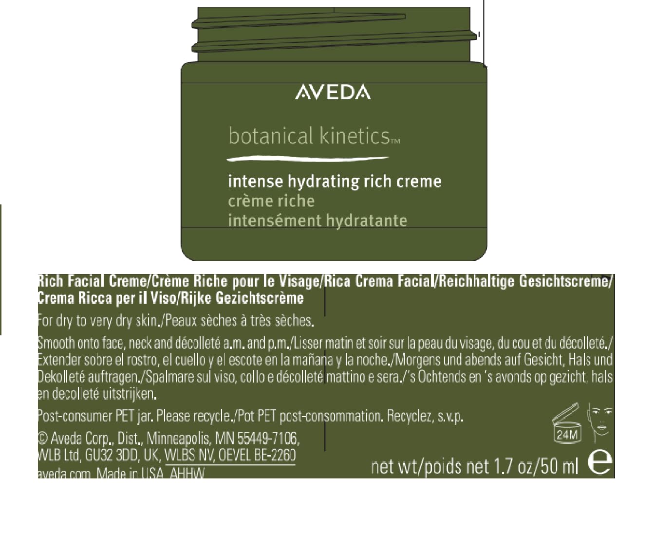 Aveda Botanical Kinetics Intense Hydrating Rich Creme | Face Cream for Dry to Very Dry Skin | with Cupaçu Butter, 50ml