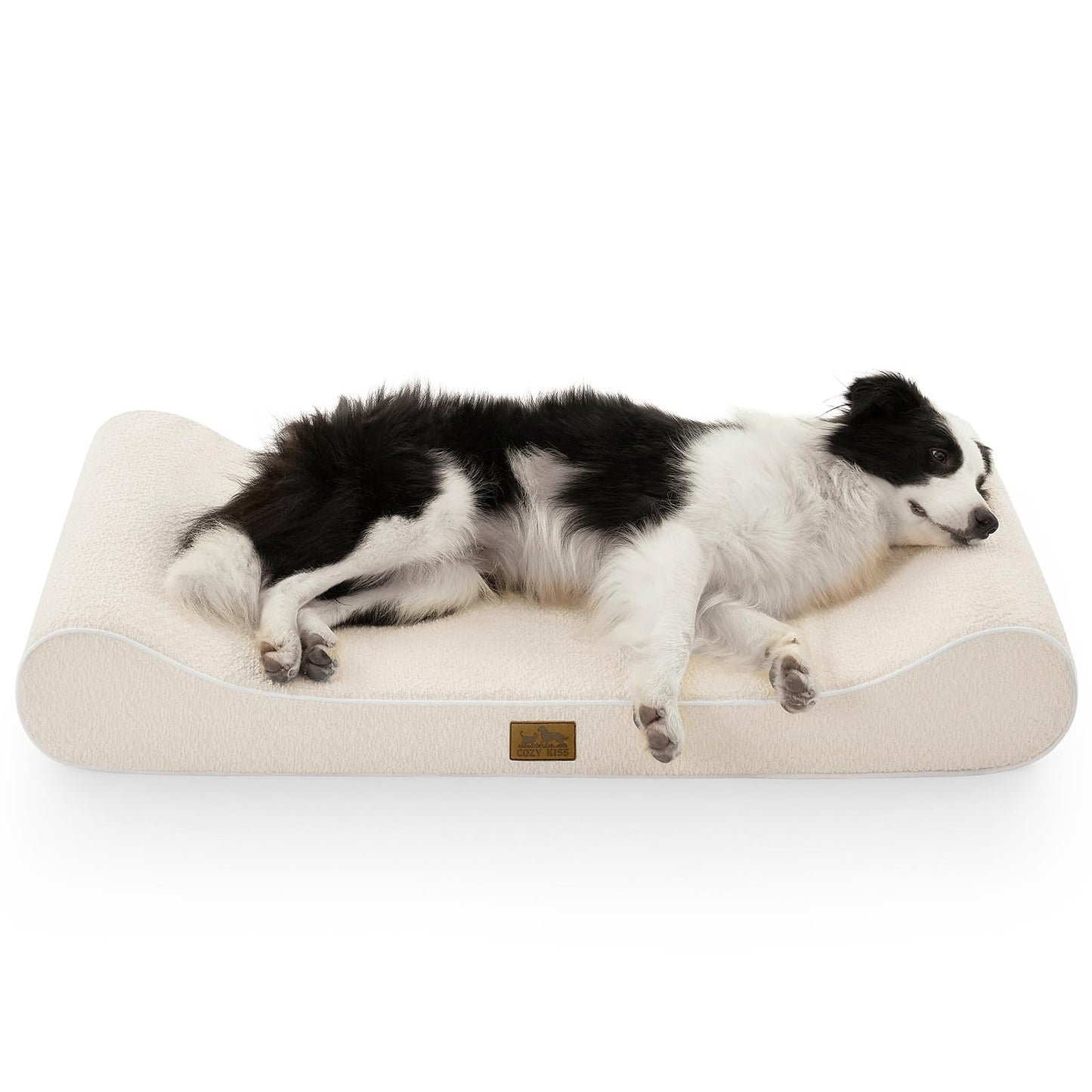 COZY KISS Orthopedic Dog Bed for Large Dogs up to 90 lbs - Removable Washable Cover with Waterproof Lining & Non-Skid Bottom, Cotton-Polyester Blend Boat-Shaped Lounger Mattress, L(45x30x6in), Beige