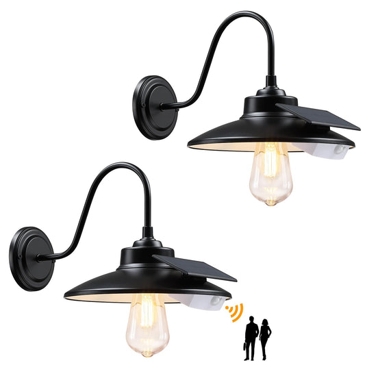 CRIRY 2Pack Solar Barn Lights Outdoor Waterproof with 3 Lighting Modes, Motion Sensor Gooseneck Outdoor Solar Porch Carriage Lights Exterior, Farmhouse Coach Lights for Garage, Bulb Included