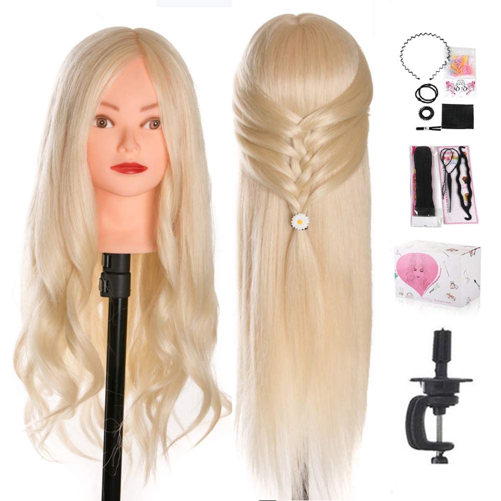 Beauty Star 24" Mannequin Head Hair, Styling Training Head for Practicing Curling, Straightening, and Updos, Manikin Cosmetology Doll Head with Clamp Stand and Accessories