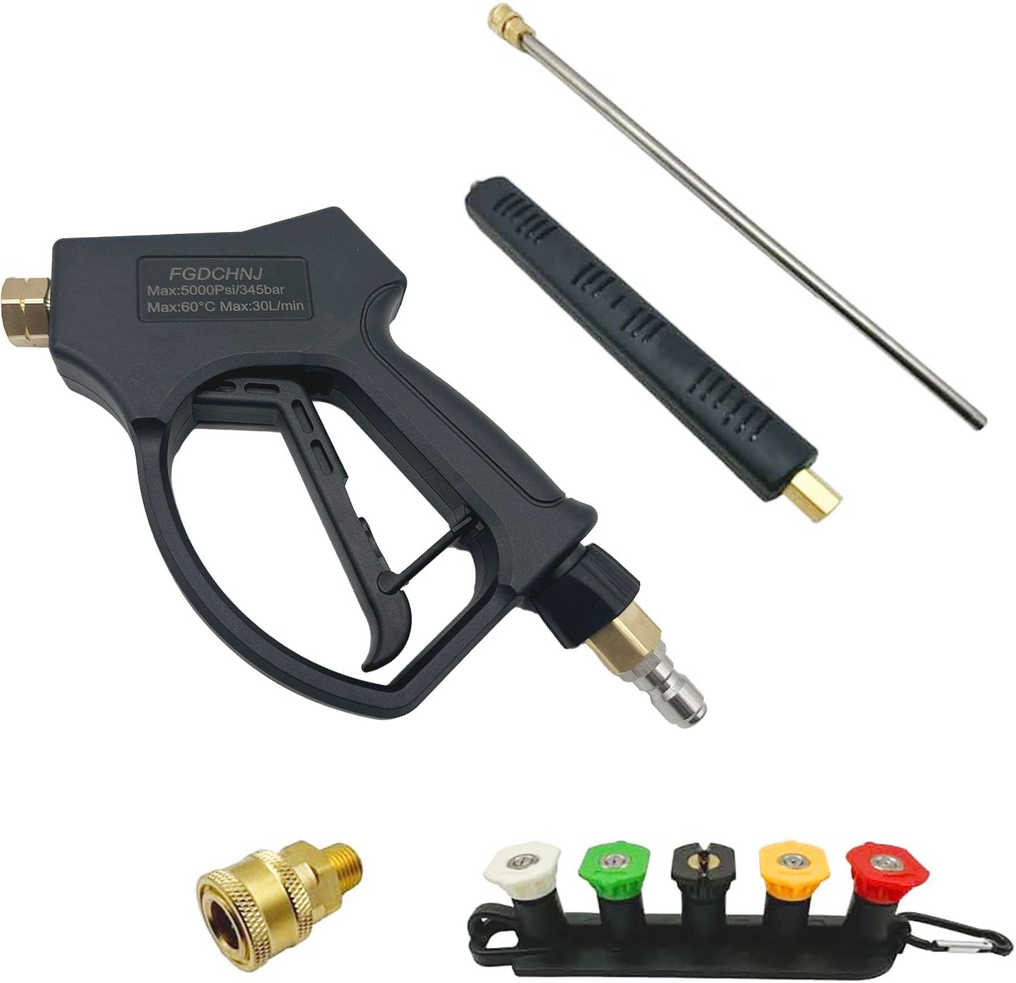 FGDCHNJ Pressure Washer Gun with Stainless Steel Extension Wand, 3/8" Swivel Quick Connector for Most Power Washer, MAX 5000PSI & 40Inch Long