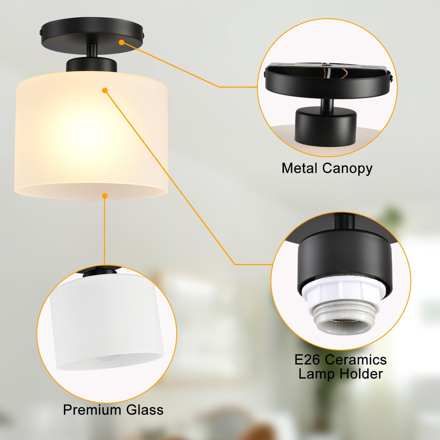Semi Flush Mount Ceiling Light, Modern Kitchen Lighting Fixtures Ceiling, Rustic Ceiling Light Fixtures, Ceiling Lights with Glass Shade for Hallway Foyer Entryway Bedroom