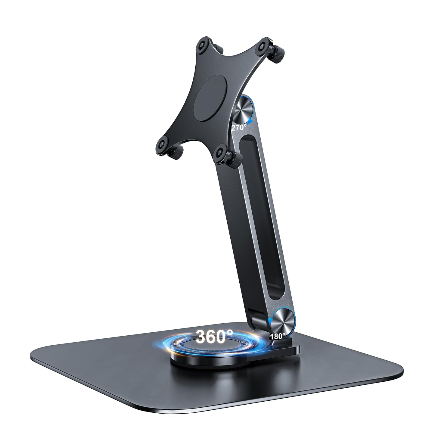 JUNEBOX Portable Monitor Stand VESA 75x75mm Holes M4 Anti-Loss Screws, Aluminum Alloy Base, Fits 7"- 18", 15.6" 16" 17" 17.3" 18" Inch Small Monitors Lay Flat, Black Desk Mount (Not Fits100x100mm)
