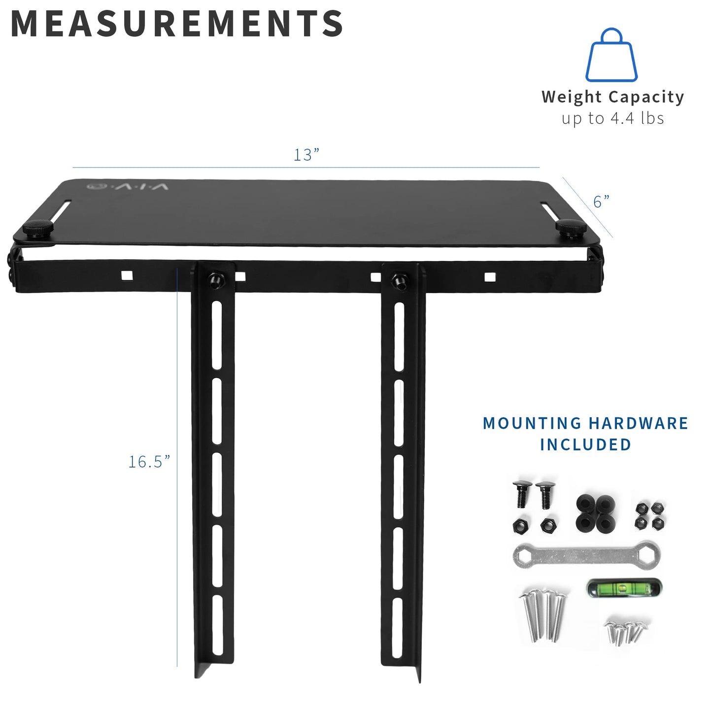VIVO 13 inch Over Under VESA Monitor Shelf Mount, Holds Media Devices, Speakers, Routers, and More, Fits VESA 75mm, 100mm, 200mm, Black, MOUNT-SF01M