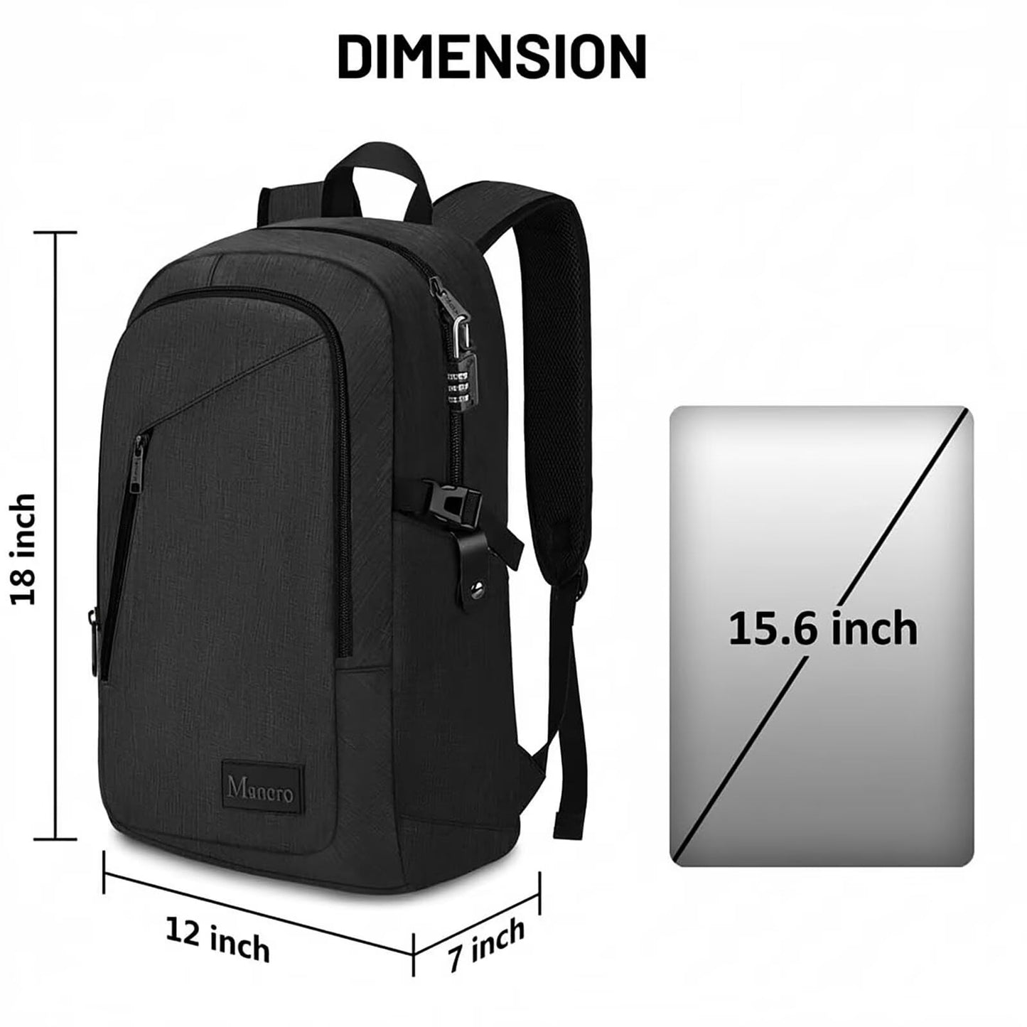 Mancro Anti Theft Laptop Backpack with USB Charging Port Fits 15.6 Inch Laptop for MacBook Slim Backpack for Men & Women Business Computer backpack fit with Work,Black