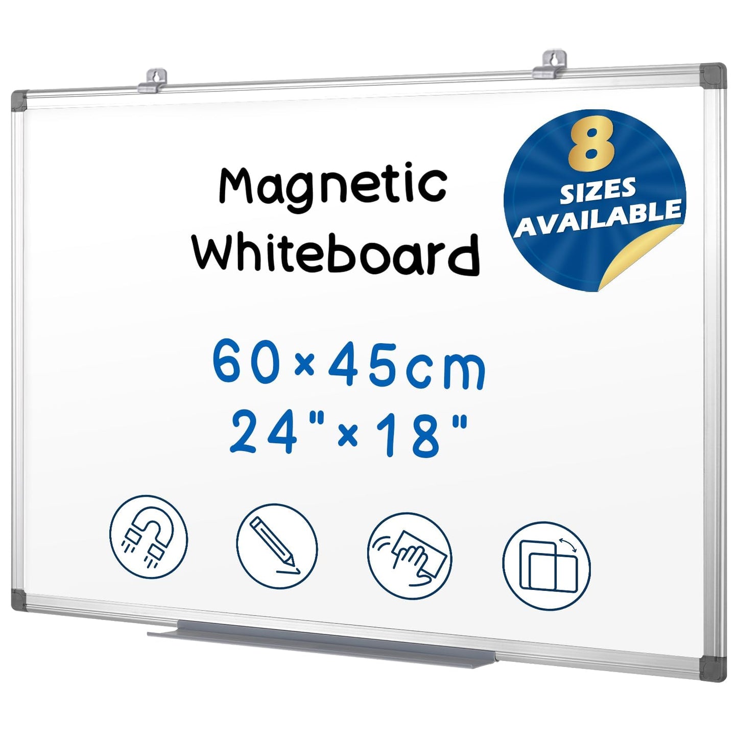 SWANCROWN Magnetic Whiteboard 24x18 inches,Dry Erase White Board for Wall 60x45cm