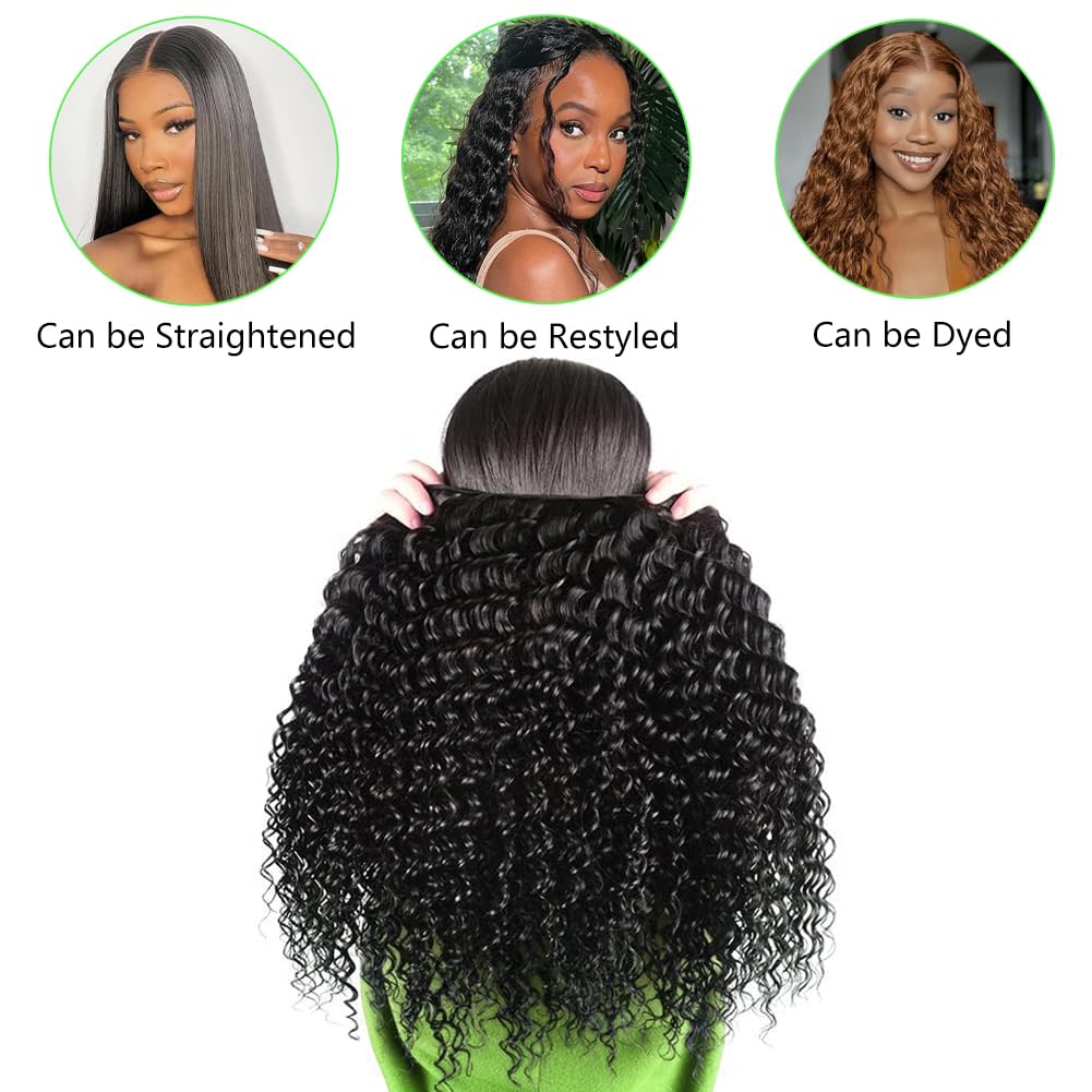 Human Hair Bundles Deep Wave 12 14 16 Inch Brazilian Virgin Curly Hair Extensions for Women 100% Unprocessed Bundles Human Hair Cheveux Humain Naturel Black 10A
