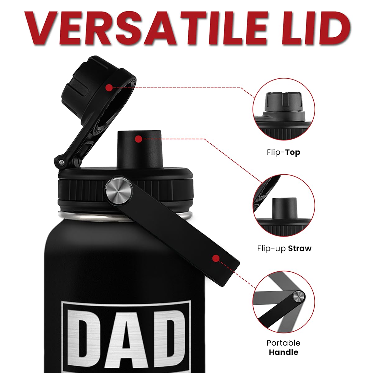 SANDJEST Water Bottle 32oz - Dad Fuel Stainless Steel Insulated Sports Bottle With Lid, Gifts for Father From Daughter Son, Birthday Christmas Fathers Day