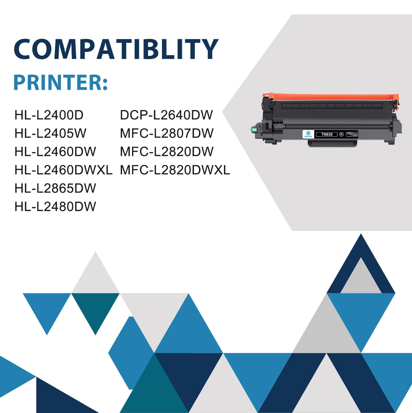 TN830 Toner Cartridge Compatible Replacement for TN830BK TN830XL TN-830XL for HL-L2400D HL-L2405W HL-L2480DW DCP-L2640DW HL-L2460DW MFC-L2820DW Printer High Yield (2-Black)