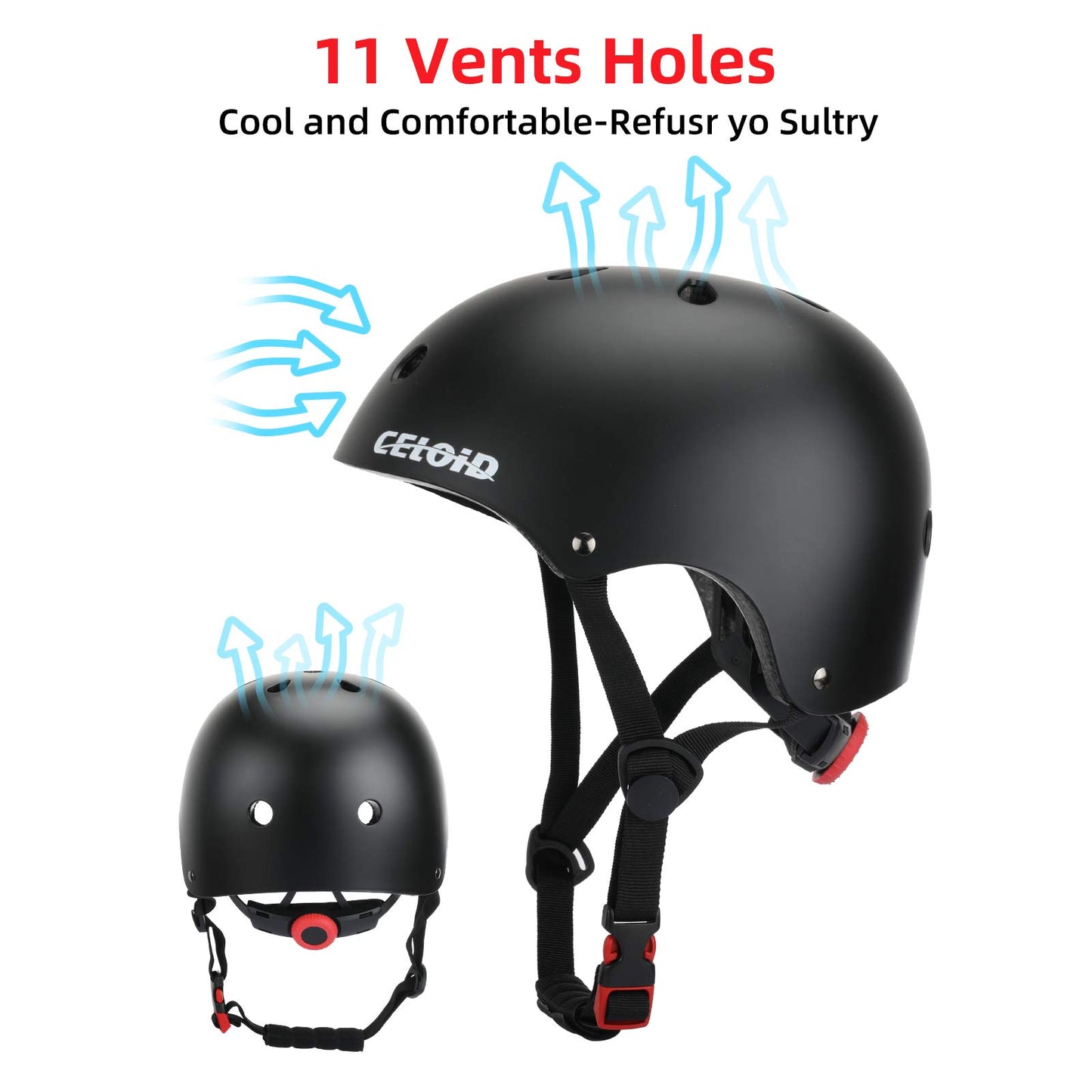 CELOID Kids Bike Helmet,Toddler Skateboard Helmets for Ages 5-6-8 Years Boys Girls,Adjustable Multi-Sport Bicycle Skateboarding Football Roller Skating Scooter Balance Bike Helmet,Black