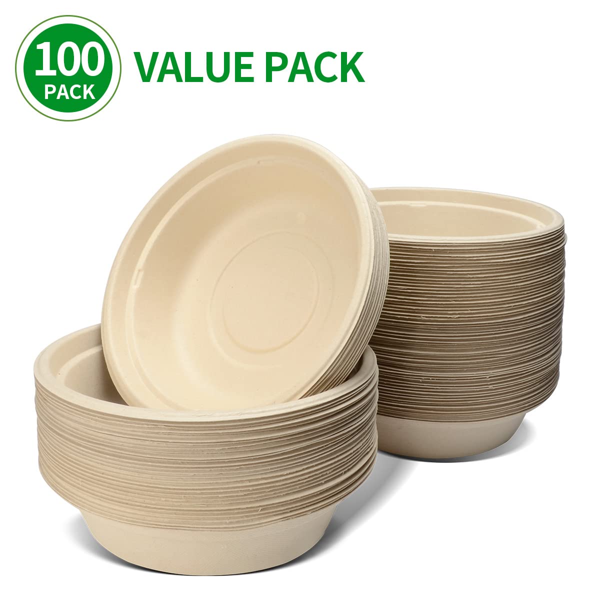 bloomoon 100 Pack 32 oz Large Round Paper Bowls for Salad, Pasta, Burrito, Lunch and Snack, Heavy Duty 32 oz Disposable Bowls for Party and Catering