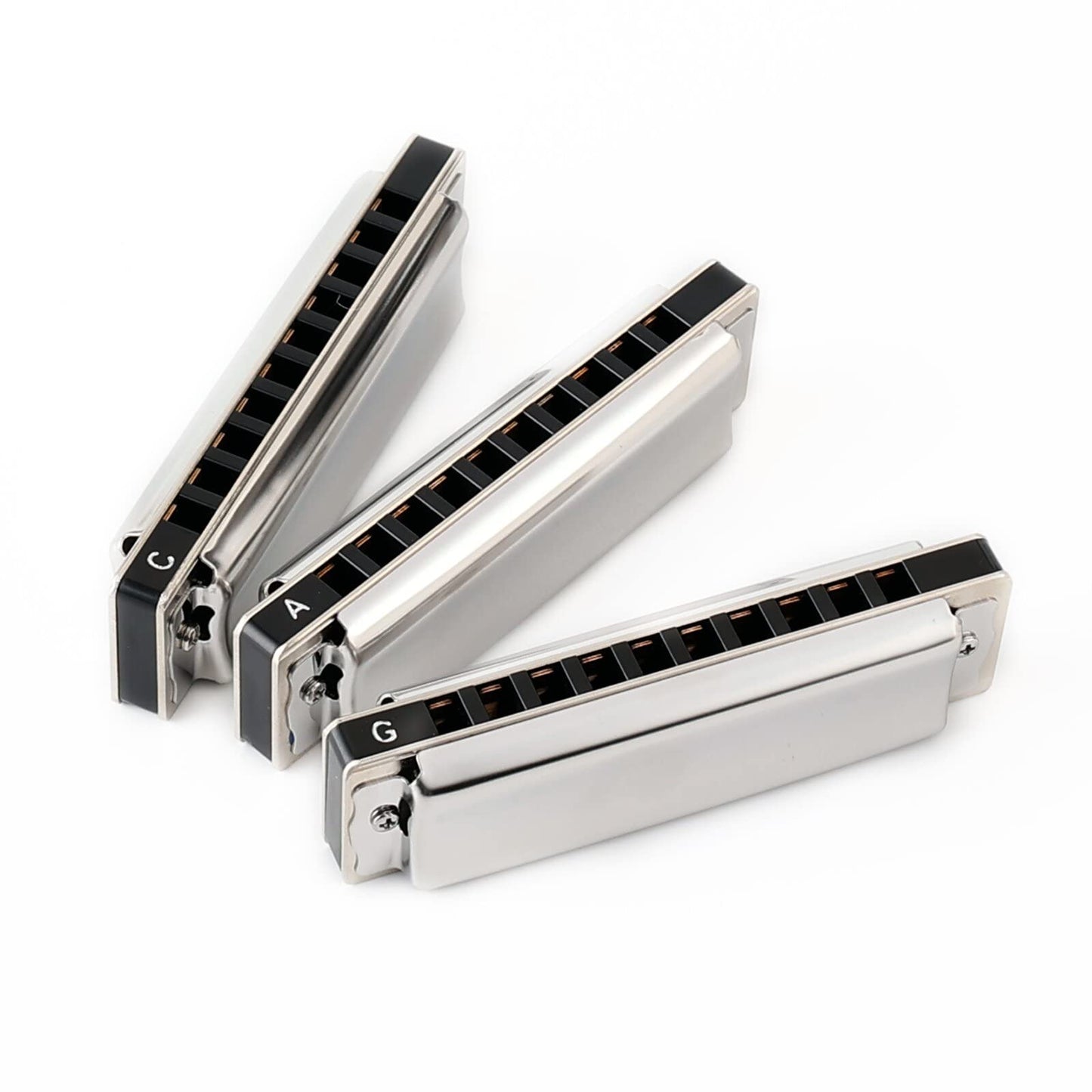 Harmonica Set of 3 C G A Key 10 Holes 20 Tones Blues Harp Diatonic Mouth Organ Harmonicas with EVA Protective Case for Adults Kids Beginner Professionals Pop Black New Year JDR North