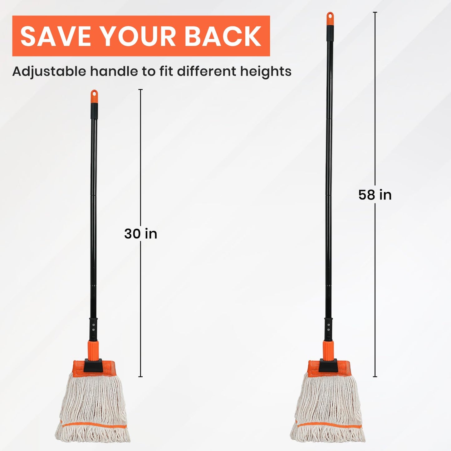 Commercial Mop, 58" Heavy Duty Industrial Mops for Floor Cleaning, String Cotton Mops Wet Mop Professional Janitor Mop for Home,Garage,Office, Workshop, Warehouse-Safety Orange