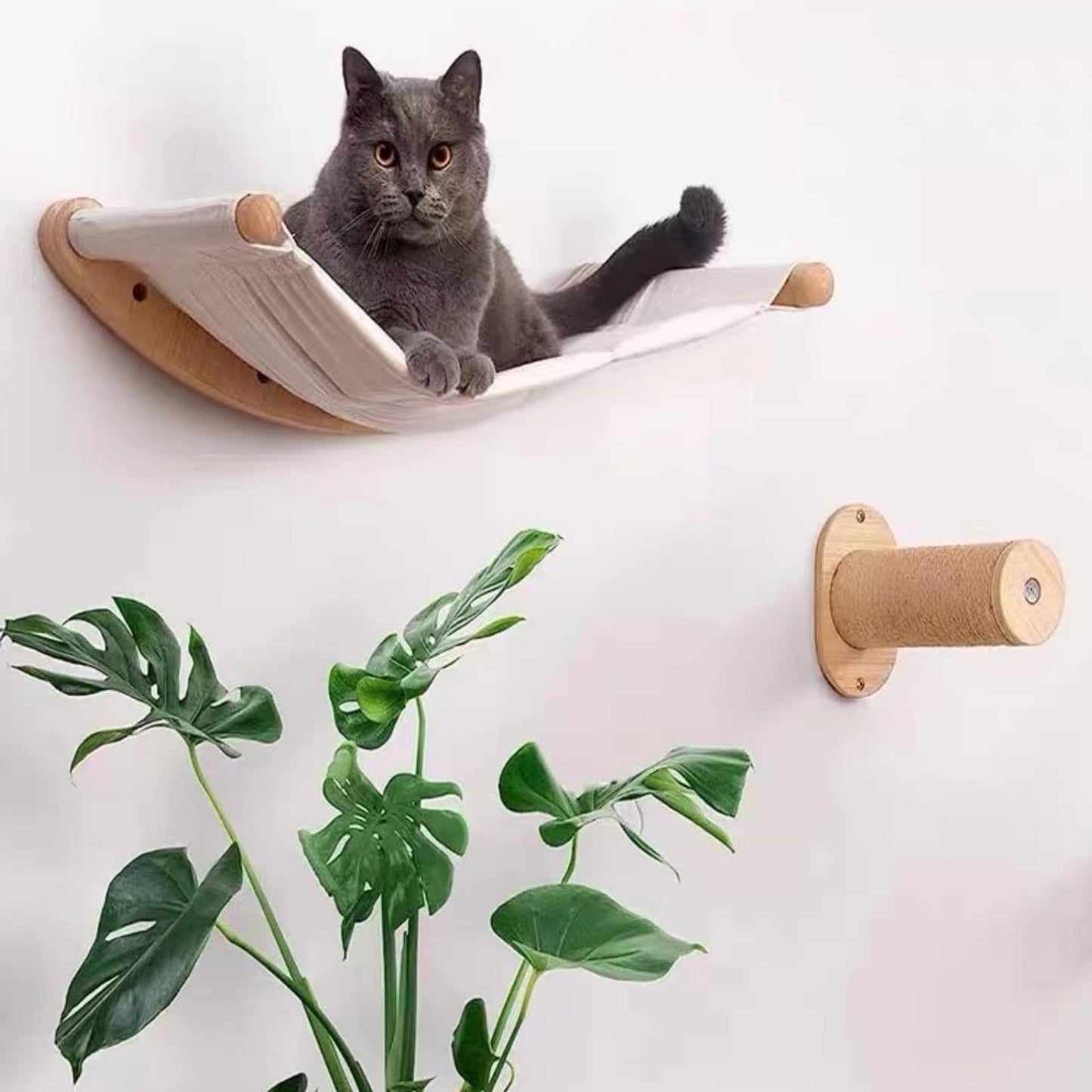 Cat Hammock Wall Mounted Cat Shelf with Two Steps - Cat Wall Shelves and Perches for Sleeping, Playing, Climbing Cat Bed & Furniture for Large Cats or Kitty Wall Cat Bed