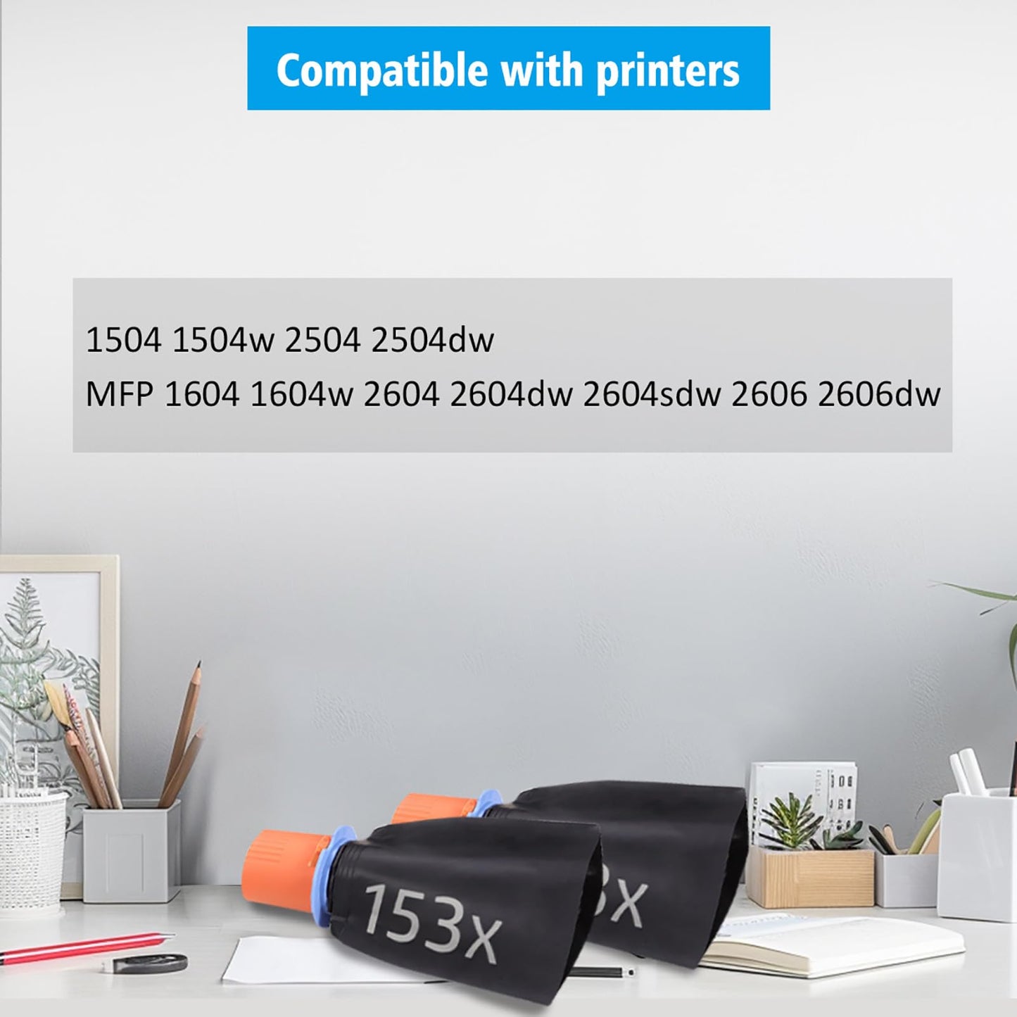 153X W1530X Compatible Toner Reload Kits Toner Cartridges ( 153A W1530A ) 5000 Pages High Capacity 2 Blacks Cartridge-Free for 2504 2504dw 1504 1504w MFP 2604 2604dw 2604sdw 2606dw 1604 1604w Printers