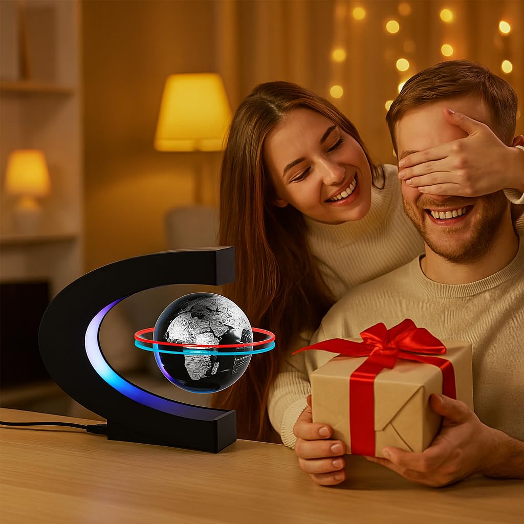 BEBEVOGUE Magnetic Levitation Floating Globe with LED Light Anti Gravity Levitating World Map Office Home Bedroom Desk Gadget Decor Unique Birthday Gift for Men Kids Husband Boss