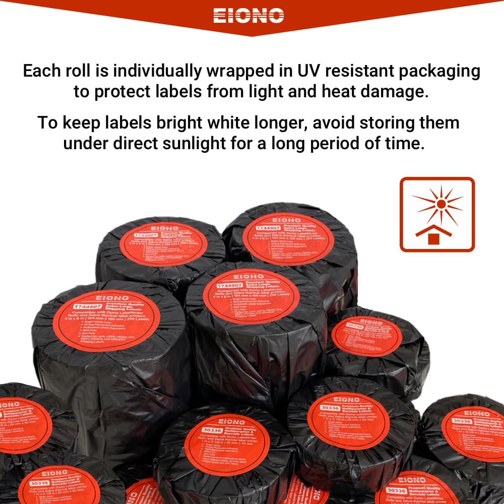 EIONO® - [18 Rolls, 9000 Labels/ 500 Per Roll] Compatible with DYMO 30336 (1" x 2-1/8") Multipurpose & Barcode Labels - Compatible with Rollo, DYMO Labelwriter 450, 4XL & Zebra Desktop Printers