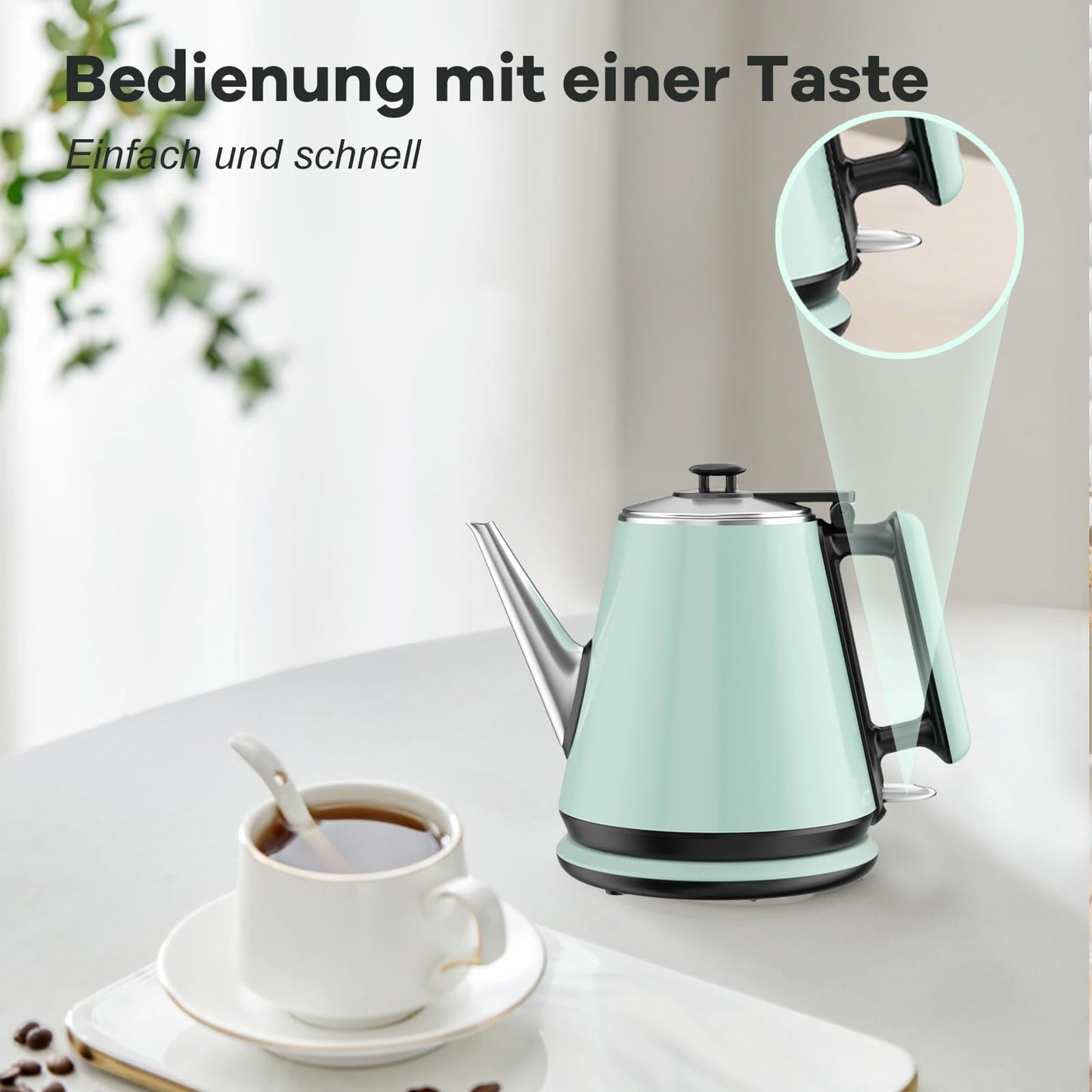 HoJang 0.9L Electric Kettle, 1000W Fast Boiling Stainless Steel Water Heater, Cordless Tea Coffee Kettle with Auto Shut-Off, Small Compact Hot Water Boiler for Home Office Dorm, Green