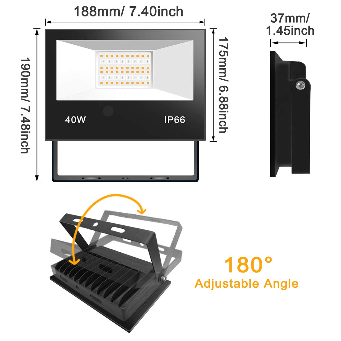 LED Flood Light Outdoor 400W Equivalent 4000LM, RGB Color Changing Floodlight with Timing Remote, 120 Colors and Warm White, IP66 Waterproof, US Plug, Yangcsl (Pack of 2)