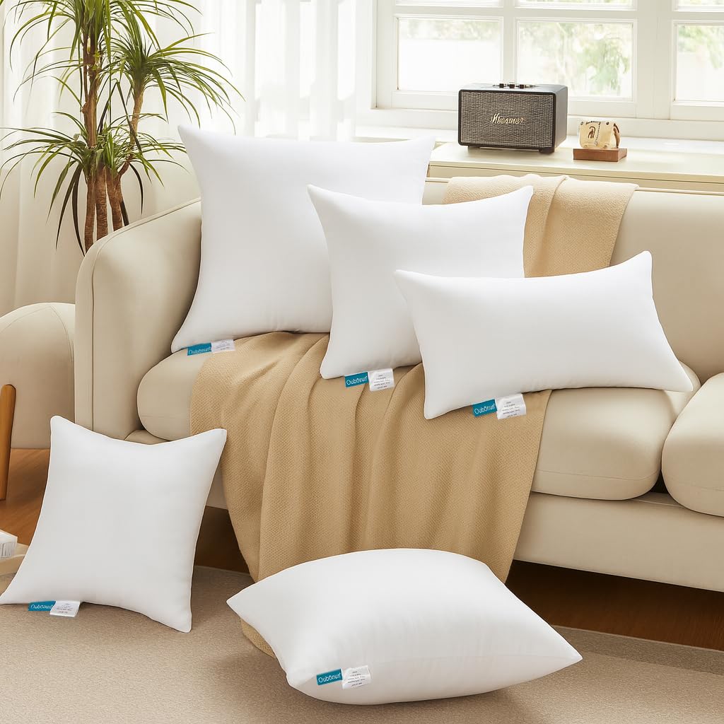 Oubonun 24 x 24 Throw Pillow Inserts - Soft, Plush & Decorative Down Alternative Pillows for Couch Sofa Bed, Machine Washable - White, Pack of 2
