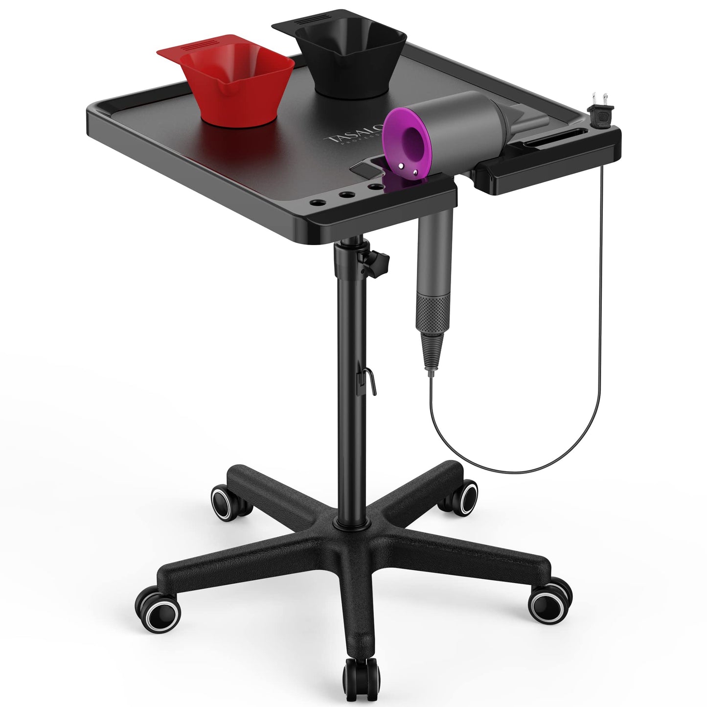 TASALON Ultimate Salon Tray on Wheels,Tray Cart with 2 Magnetic Bowls Irony Tattoo Table Station Rolling Tray with Hair Stickless Wheels,Chemical-Resistant Hair Stylist Instrument Tray,Tray for Dyson