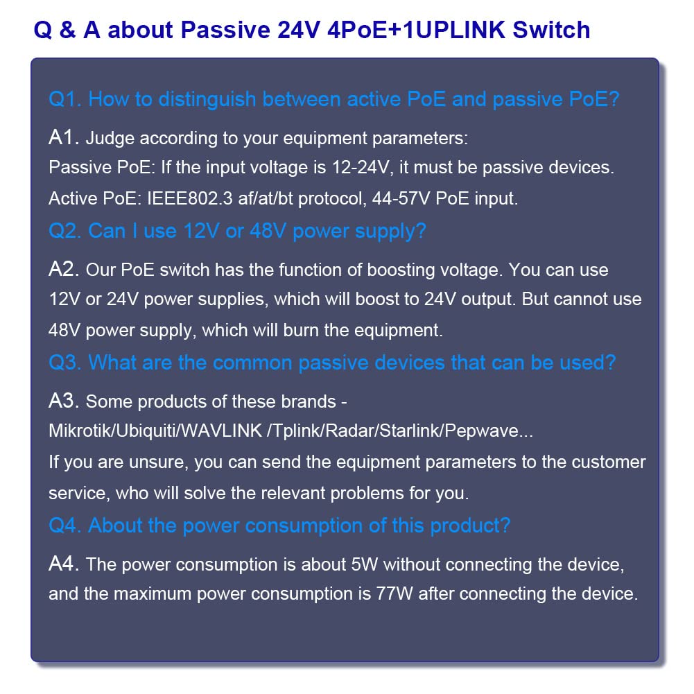 Industrial Passive 24V 5 Ports PoE Switch Gigabit RJ45 Din Rail 10/100/1000Mbps Ethernet Switch Unmaneged Switch PoE Switch 12-24V Input 24V Output Passive Switch