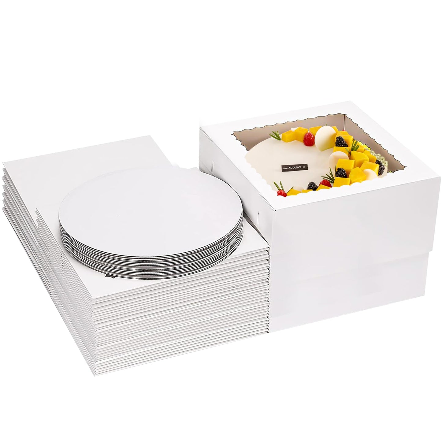 40 Pcs 10x10x8 Inch Cake Boxes with Cake Boards Set (20 Boxes and 20 Boards) White Tall Bakery Boxes Disposable Cake Storage Container Baking Boxes with Window for Tier Cakes Pie Pastry