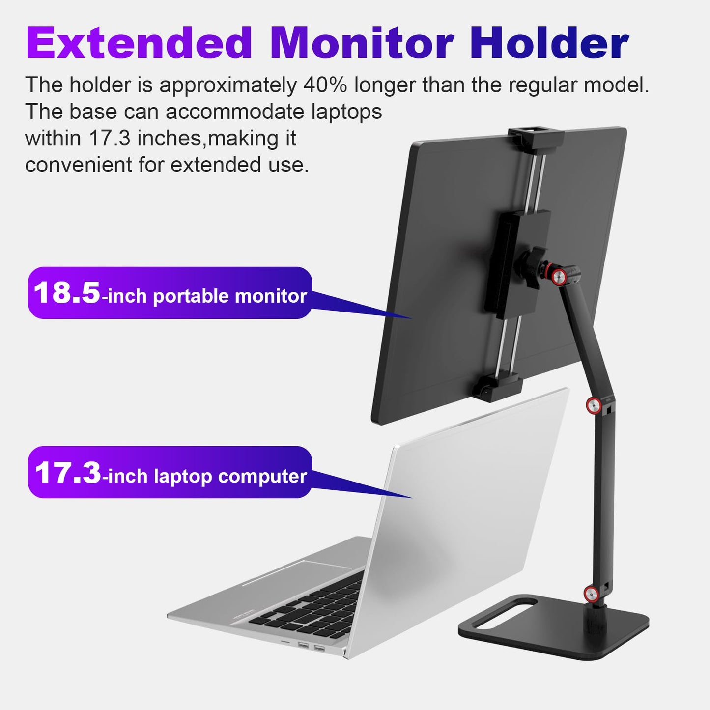 Portable Monitor Stand Holder for 6-18.5 Inch,Universal Desktop Version Expandable Display Base Adjustable Portable Monitor Desktop Clamp,Long Stand,Tablet Stand ,Compatible with Larger Sizes