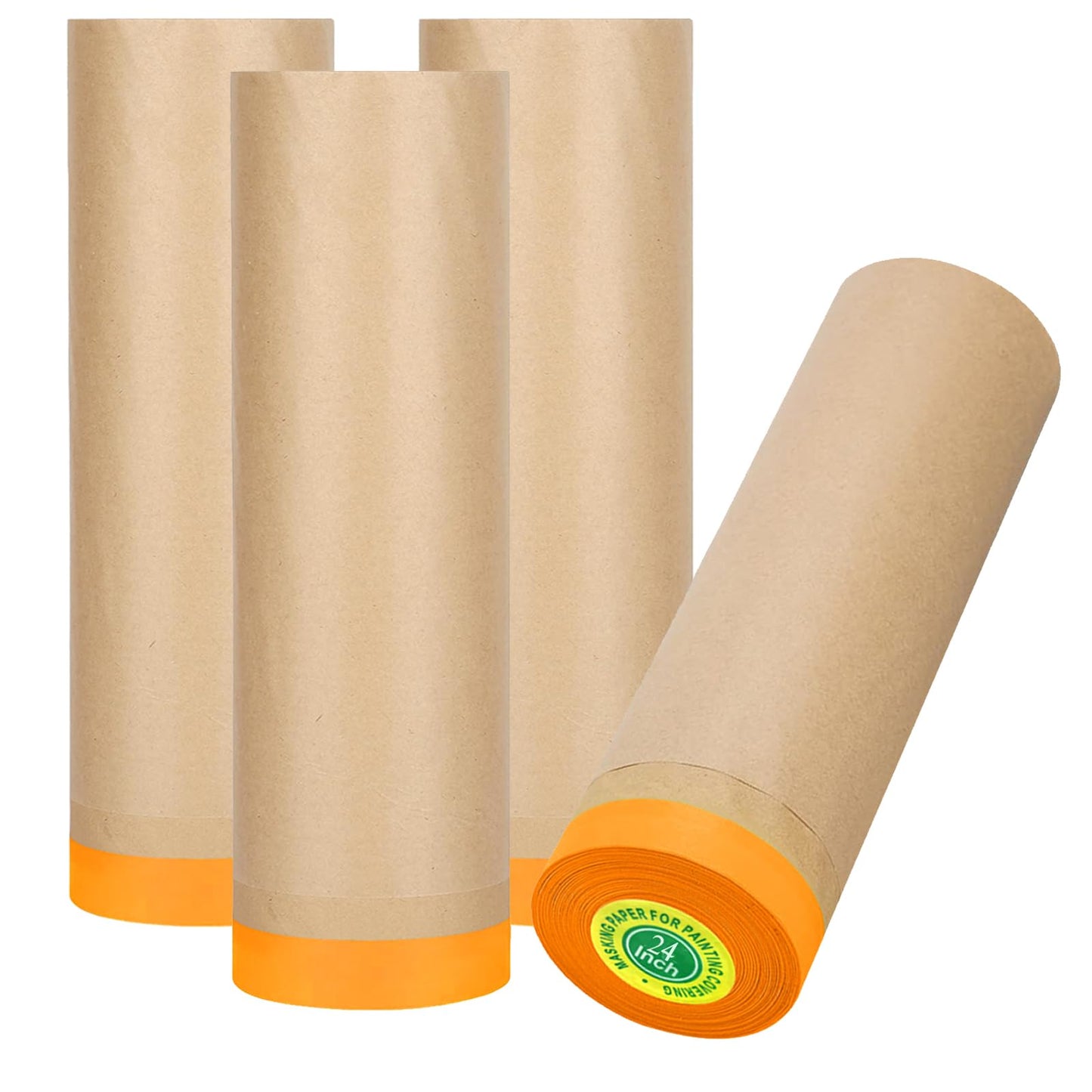 Pre-Taped Masking Paper for Painting - 24 inch x 50 feet Tape and Drape Painters Paper, Paint Adhesive Protective Paper Roll for Covering Skirting, Frames, Cars and Auto Body (4)