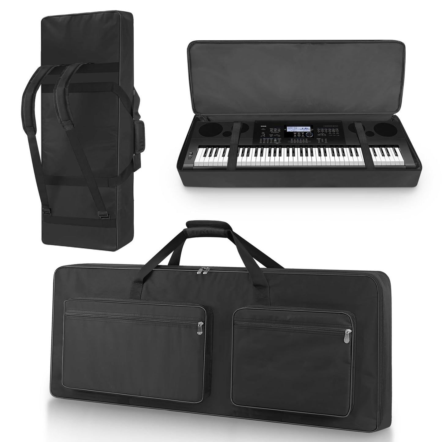 XIDIHF 76 Key Piano Keyboard Case Bag 46.46" x 5.11" x 17.91"，Portable Padded Keyboard Gig Bag with Handles and Adjustable Backpack Straps with 4-Pocket for Keyboard Accessaries (Black), Black, 88