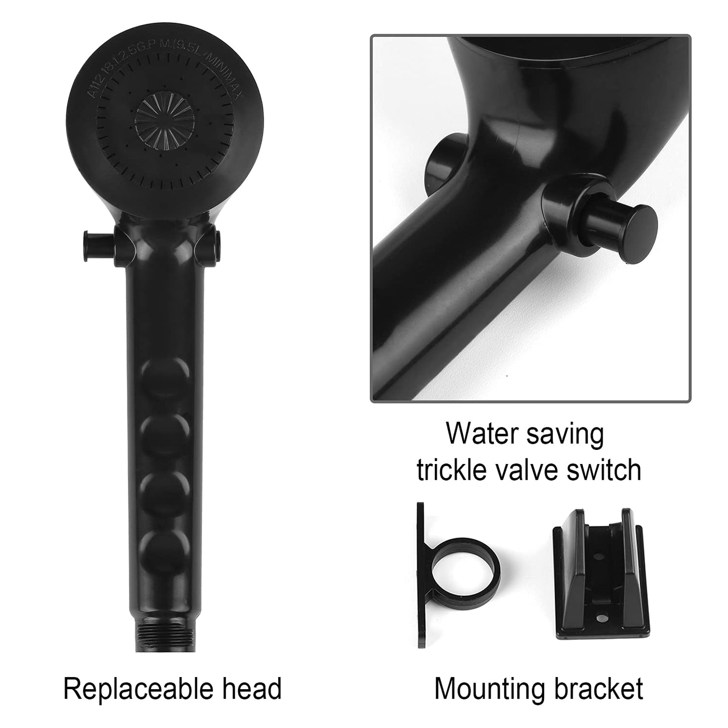 RV Shower Faucet w/Showerhead and Hose Replacement - RV Outside Shower Faucet with On/Off Handheld Shower-Head and Valve Diverter for RVs, Fifth Wheels, Motorhomes, Travel Trailers, Campers - Black
