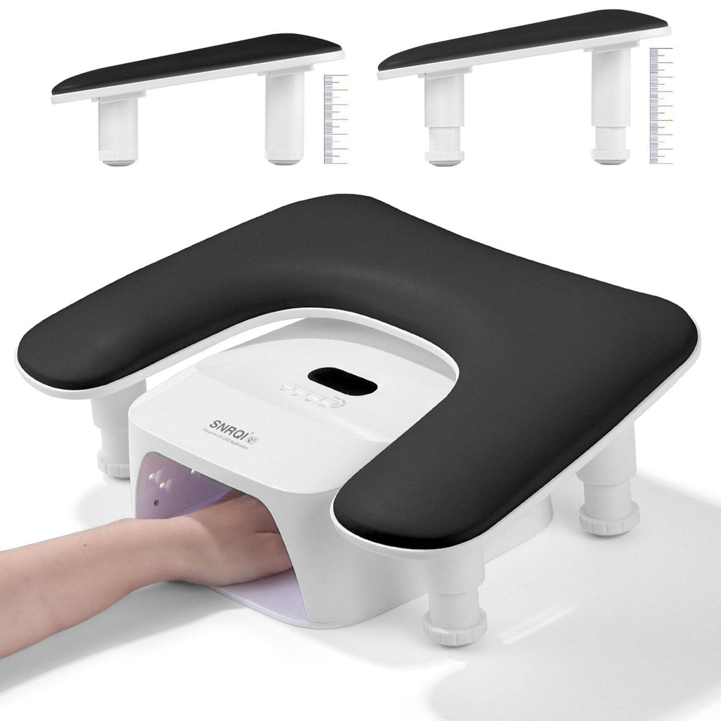 New Upgrade Height Adjustable Nail Arm Rest for Nails Tech - Ergonomic Slope Angle Hand Rest for Nails Tech Height Adjustable U-shaped Manicure Nail Arm Rest Stand White Big Armrest Microfiber PU Leather Hand Rest Pillow for Acrylic Nail Art Cushion (Blac