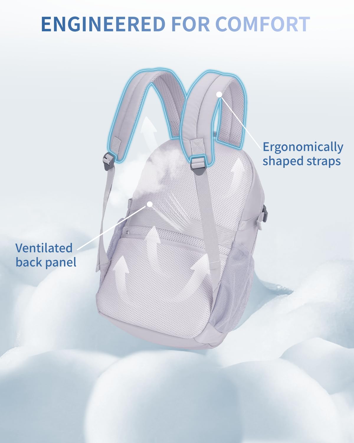 ECOHUB Travel Backpack for Women Men, Carry On Backpack with 17.3" Suspended Laptop Bag, 28L Flight Approved Fashion Water-Resistant Lightweight Daypack with 12 Pockets for Causal Work College, Grey