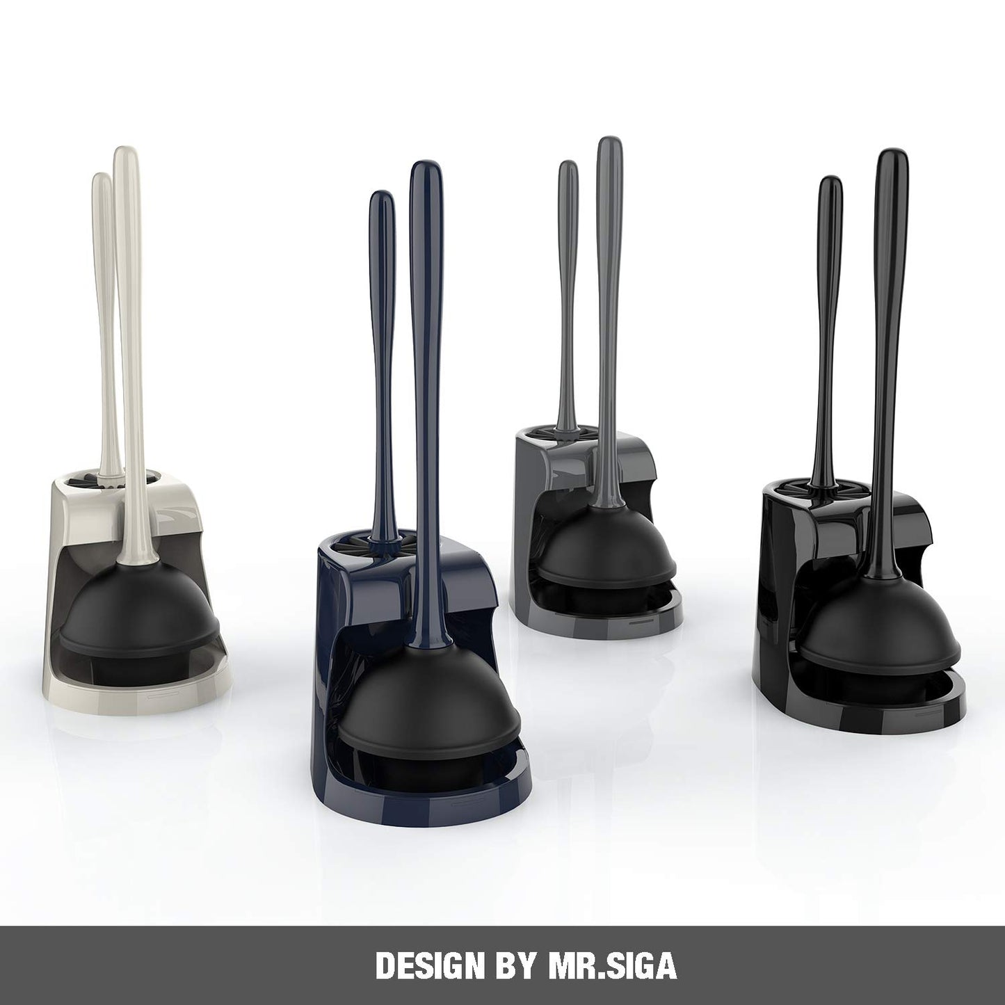 MR.SIGA Toilet Plunger and Bowl Brush Combo for Bathroom Cleaning, Black, 2 Sets