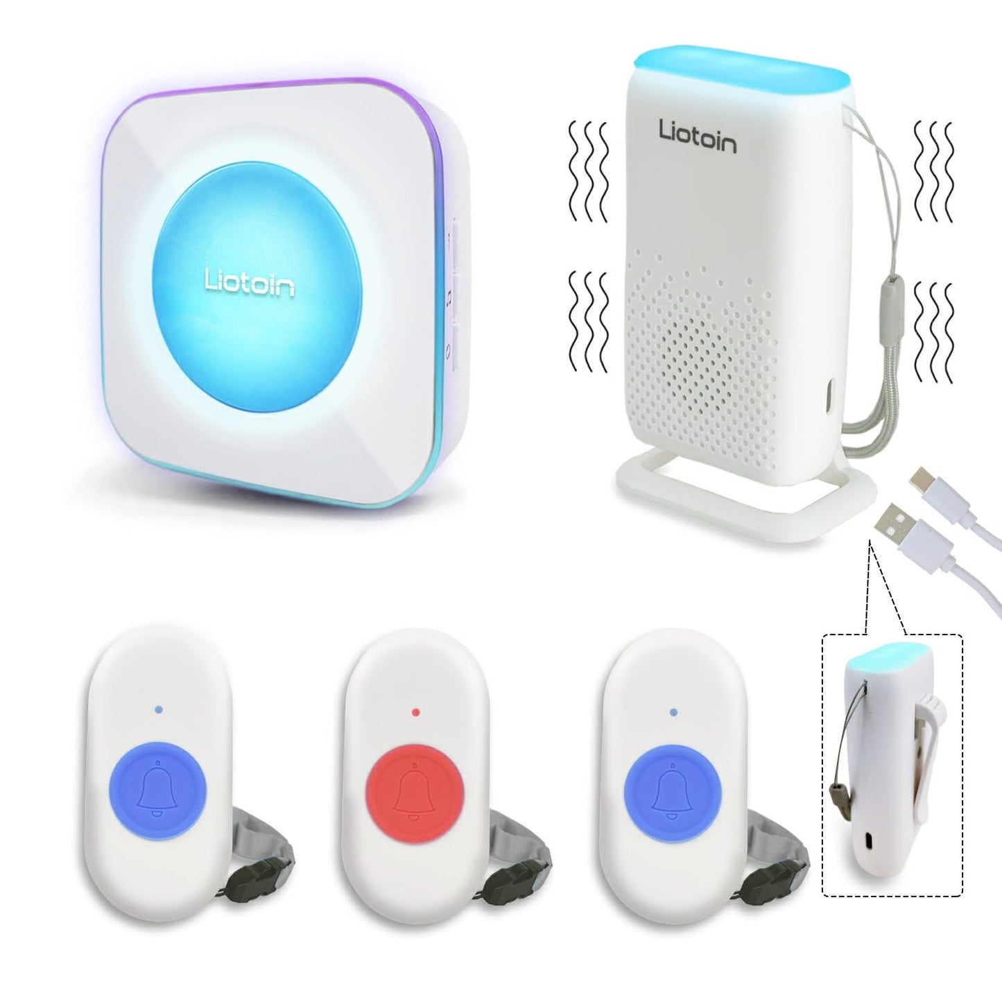 LIOTOIN Wireless Caregiver Pager Call Button Call Bell for Elderly/Patients at Home Panic Button for Seniors System 3 Transmitters 1 Portable Receiver 1 plugin Receiver (600+ft Operating Range)…