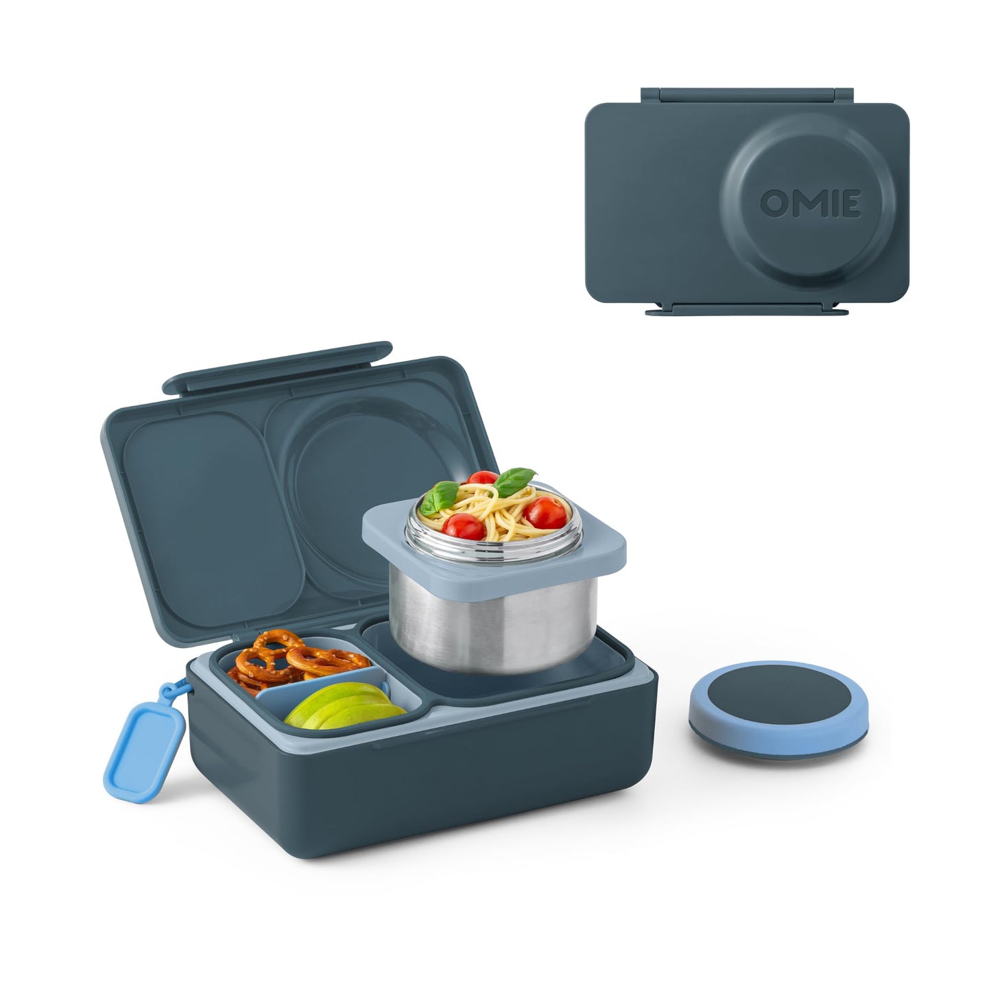 OmieBox UP bento Box for Kids | Insulated Lunch Box | Insulated Food jar | Cooler ice Pack | 2 Compartments (Graphite)
