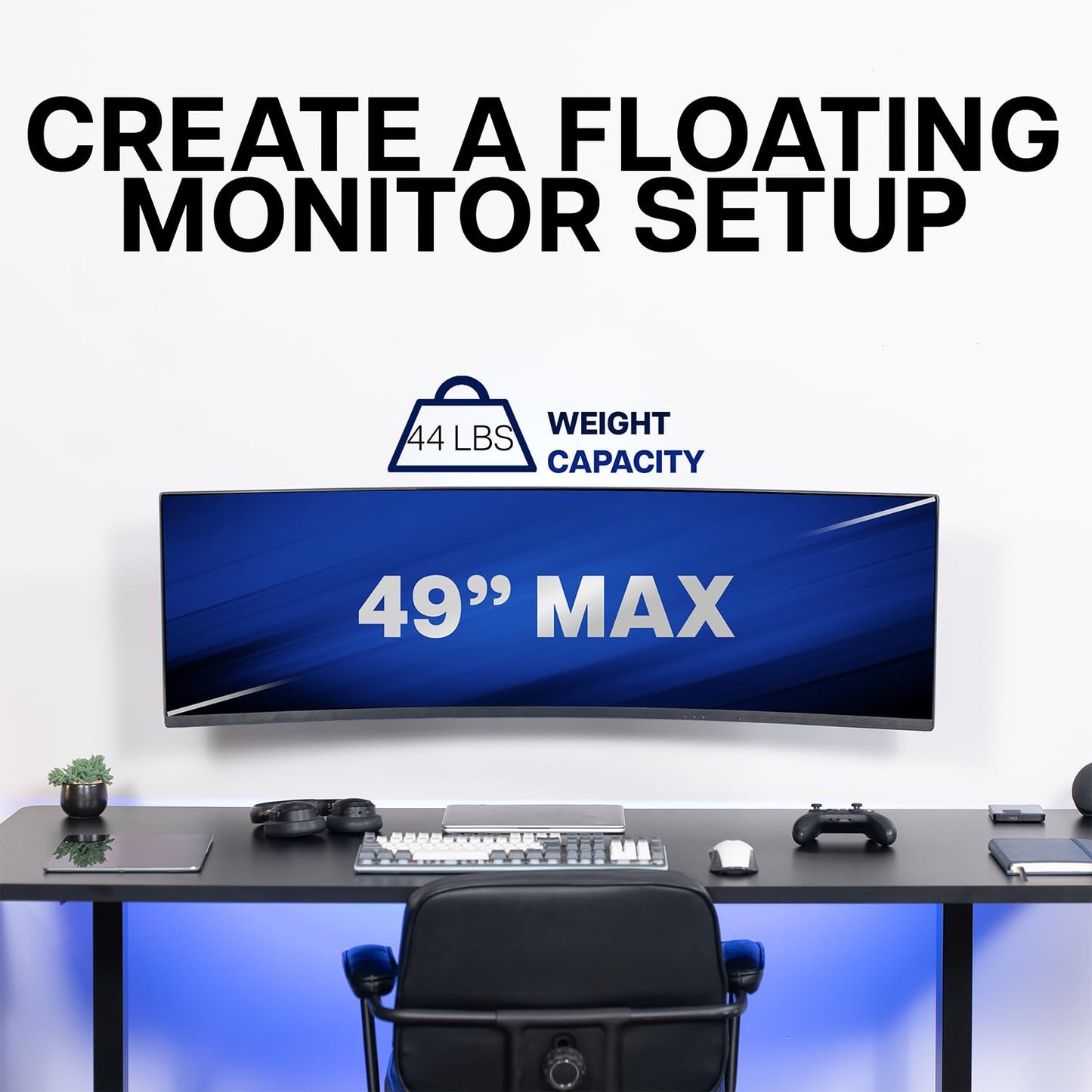 VIVO Low Profile Ultrawide Monitor Wall Mount for up to 49 inch Screens and up to 32” TVs, Holds 44 lbs, Tilt and Sliding Adjustment, Max VESA 200x400, Black, MOUNT-VW49U