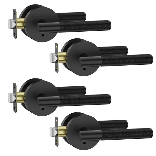 Asidrama 4 Pack Privacy Door Handles, Door Lever with Door Knobs Indoor for Bedroom or Bathroom, Heavy Duty Black Door Handles Interior with Locks for Left Right Sided Doors